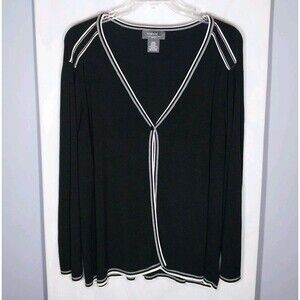 George ME 26/28W Black 1 Button Cardigan White Trim Lightweight Knit Plus Size